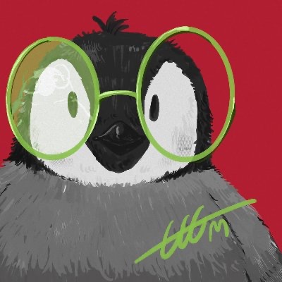 Penguin with round green glasses