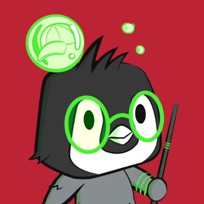 Cartoon penguin with green glasses and a wand