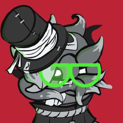 Bandaged top-hat character with green glasses