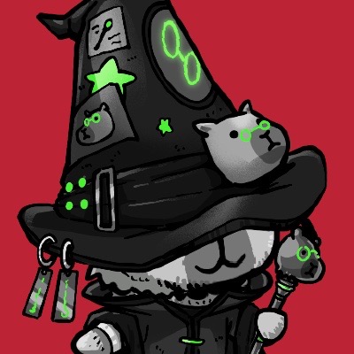 Witch-hat character with a small bear